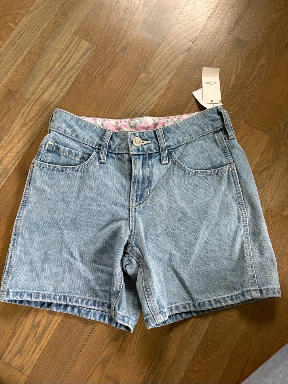 Hollister Light Blue Denim Jean Shorts with Floral Waistband